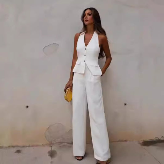 Women's Waistcoat Linen Vest Suit (2 Pieces)
