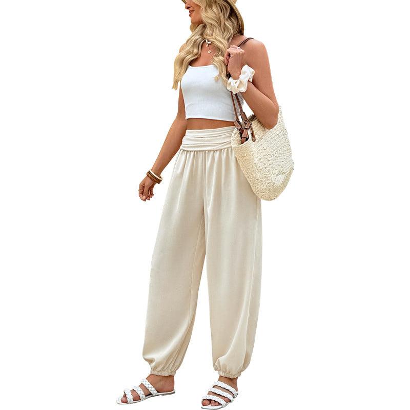 Elastic Closed Women's Trousers Summer New High Waist Pleated Pants