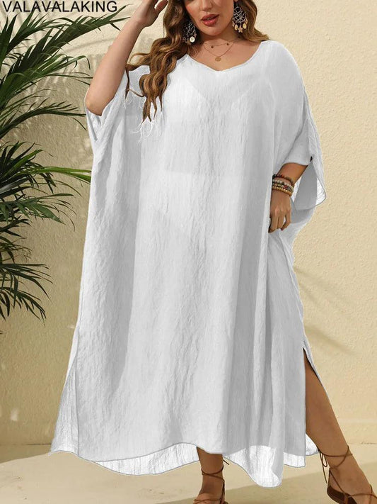 2025 فستان نسائي بأكمام قصيرة ومقاس كبير