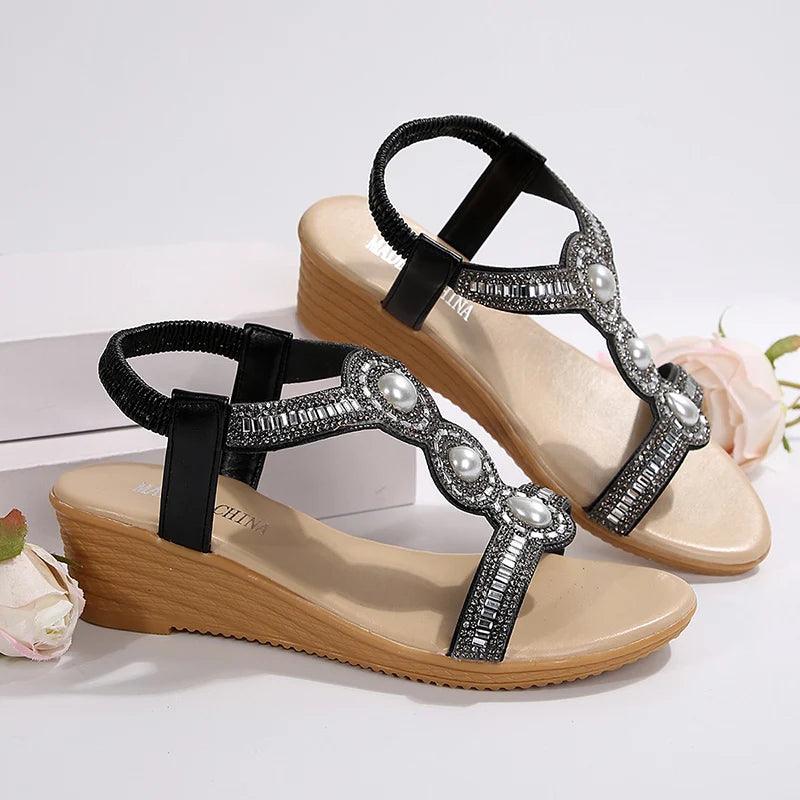 Shining Crystal Wedge Sandals for Women Summer 2025