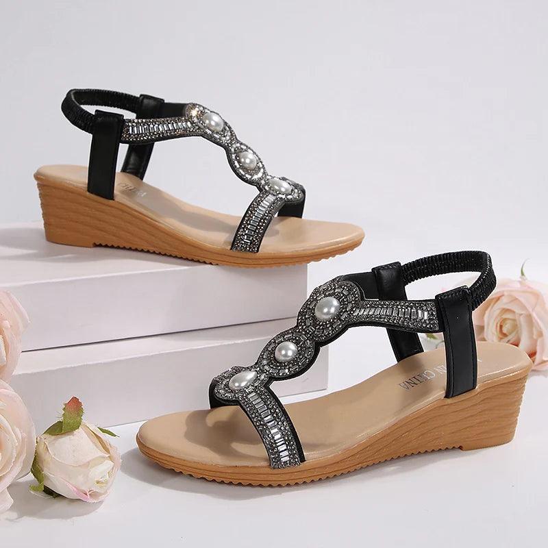 Shining Crystal Wedge Sandals for Women Summer 2025