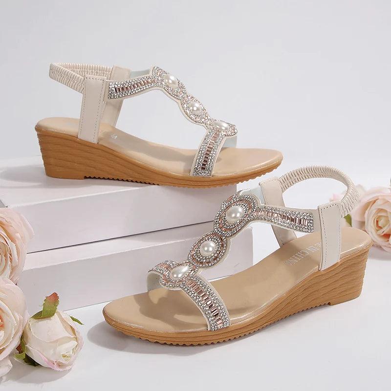 Shining Crystal Wedge Sandals for Women Summer 2025