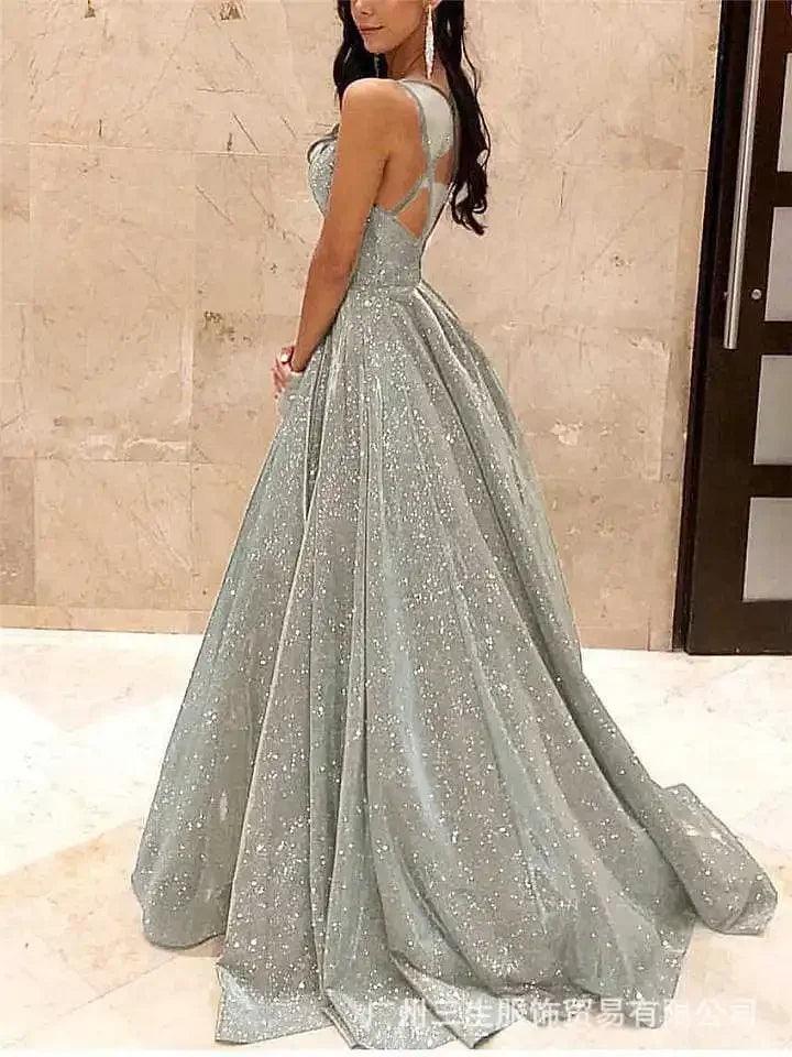 Sleeveless Backless High Waist Sequins Long Dress 2025 Summer Lace Up Maxi Vestidos  Floor Length