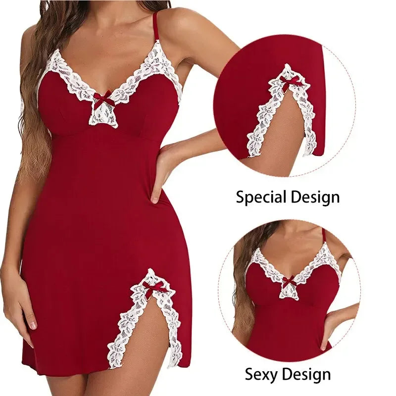 Nightdress Sexy Lace Chemise Bow Nightgown Sleepwear