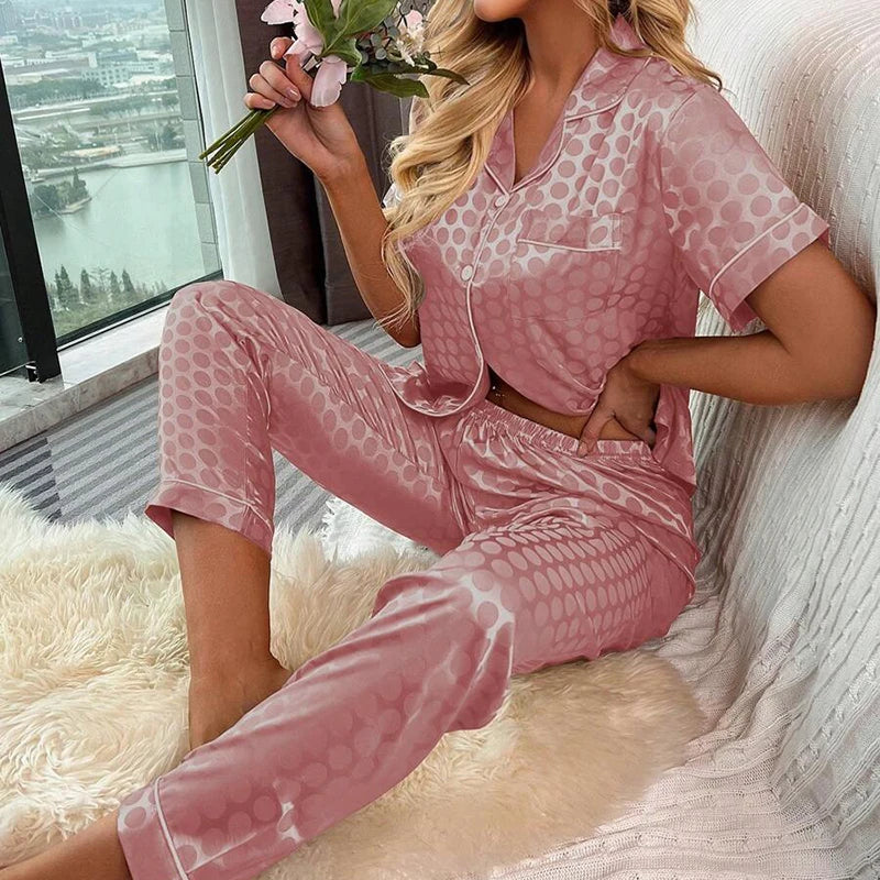 Women's Satin Pajama 2 Piece Outfits