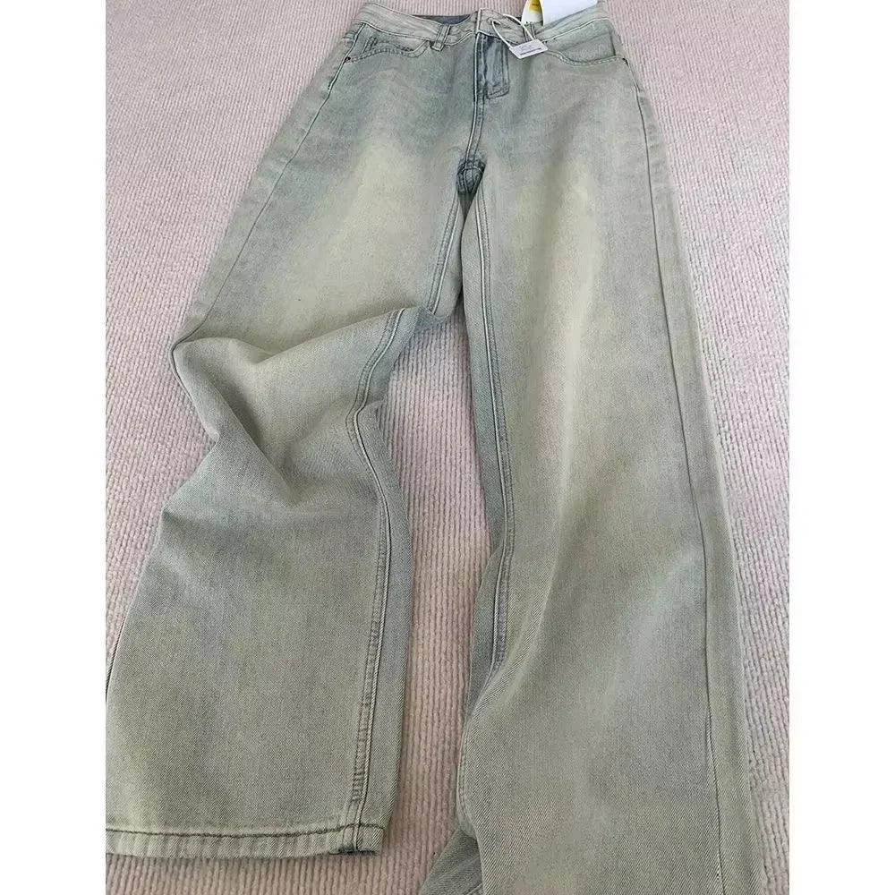 Y2K Retro Washed Design Splicing Fake Two-piece Blue Jeans Women's Popular Loose Sexy