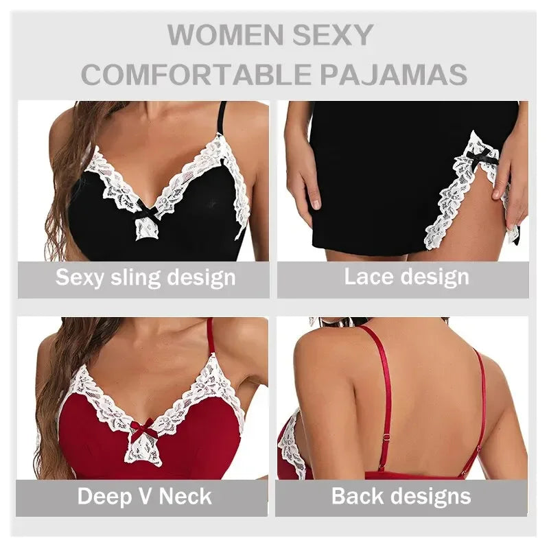 Nightdress Sexy Lace Chemise Bow Nightgown Sleepwear