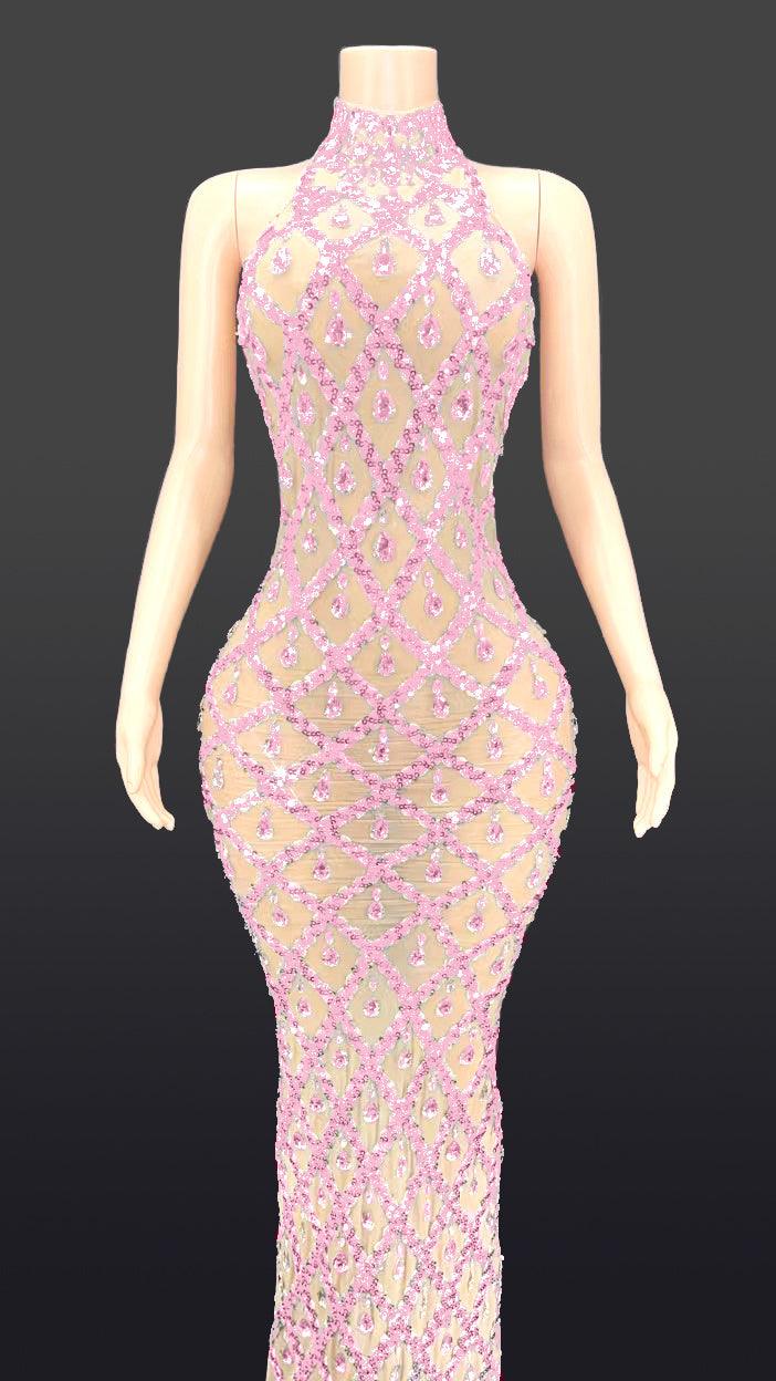 Shiny Rhinestone Silver Dress  Women's Evening Party Gown