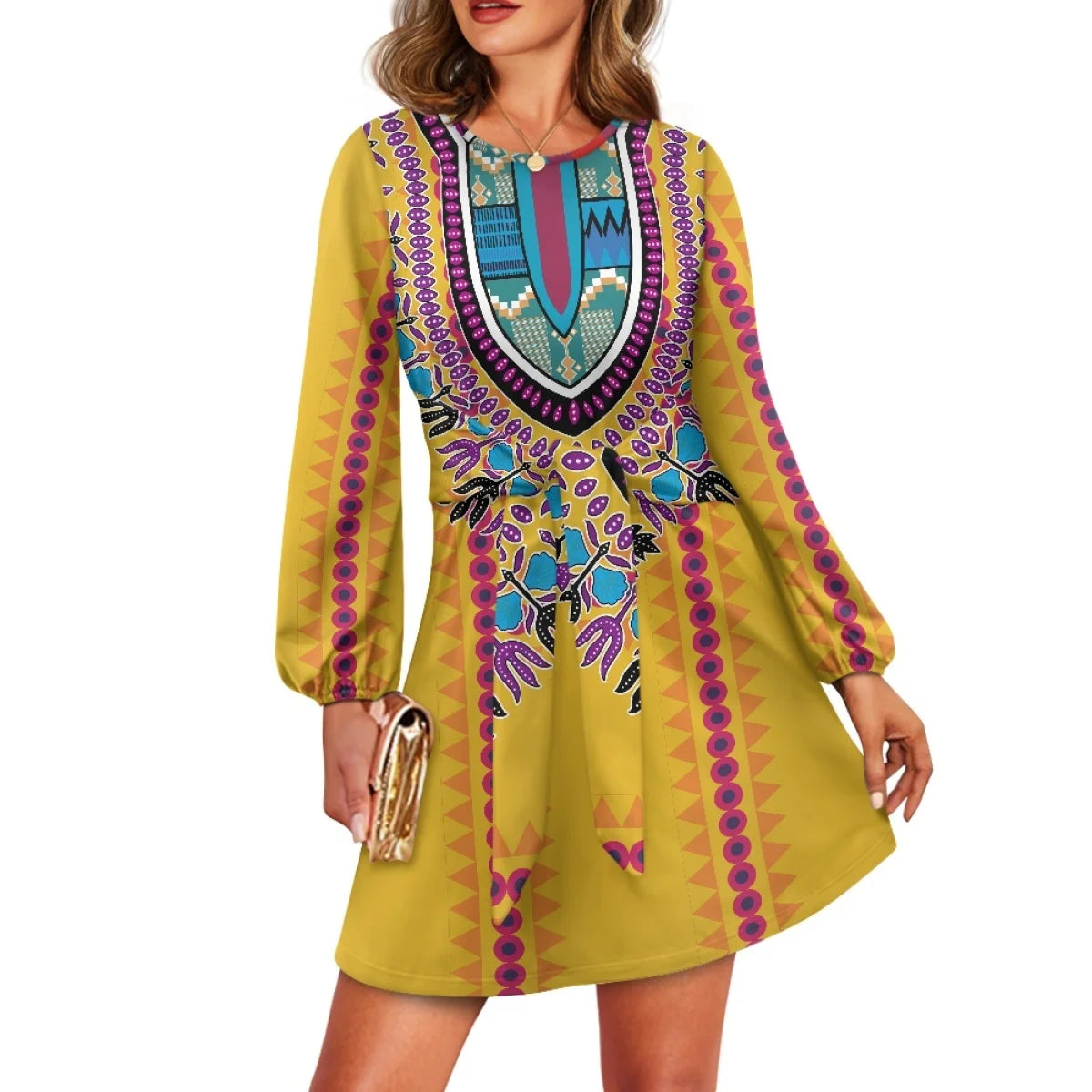 O neck women trumpet sleeve dress Polynesian tropical style women formal elegant evening dress 2025