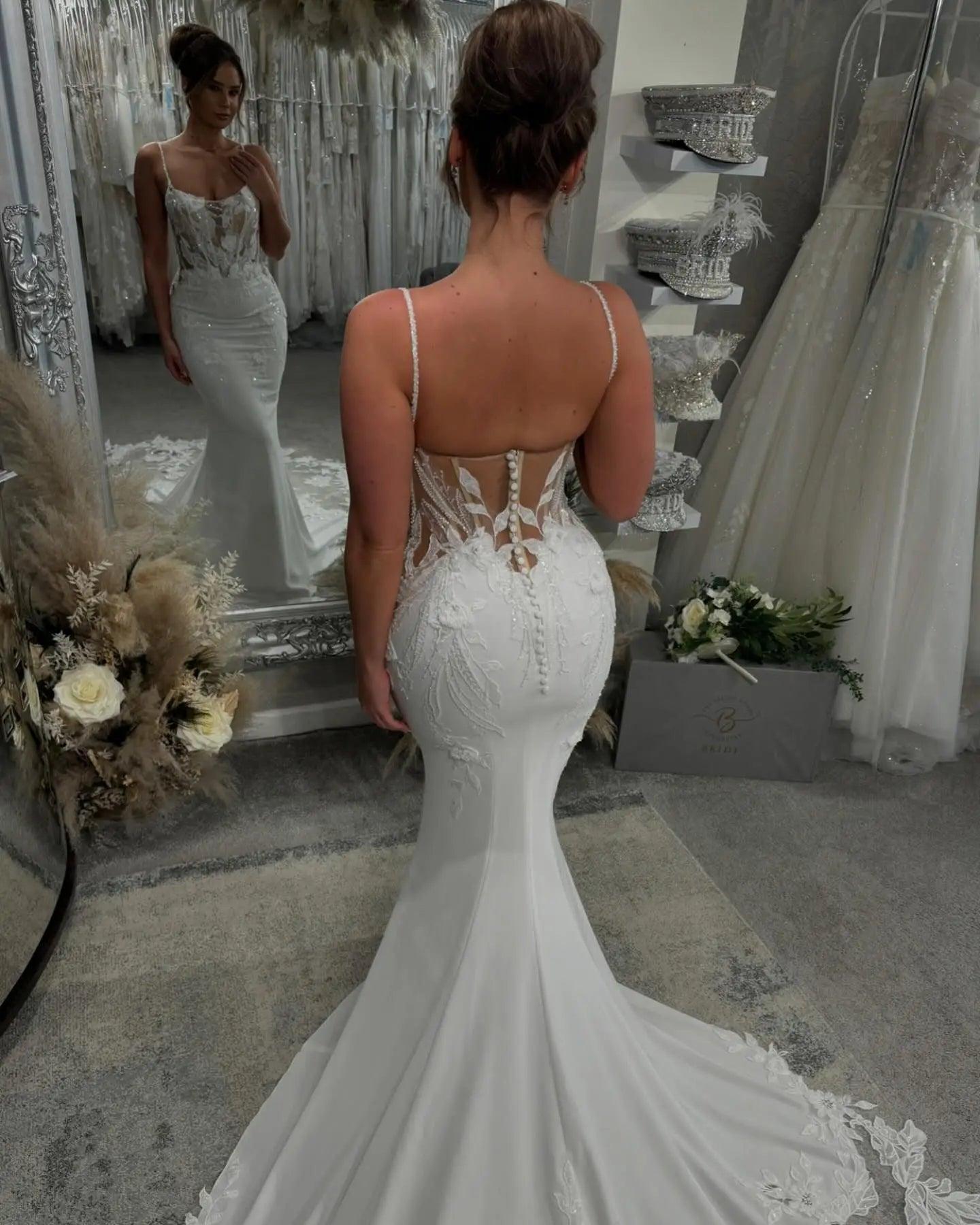 Spaghetti Straps Mermaid Wedding Dresses for Bride 2025 Lace Appliques Corset Bridal Gowns Beading Wedding Gowns
