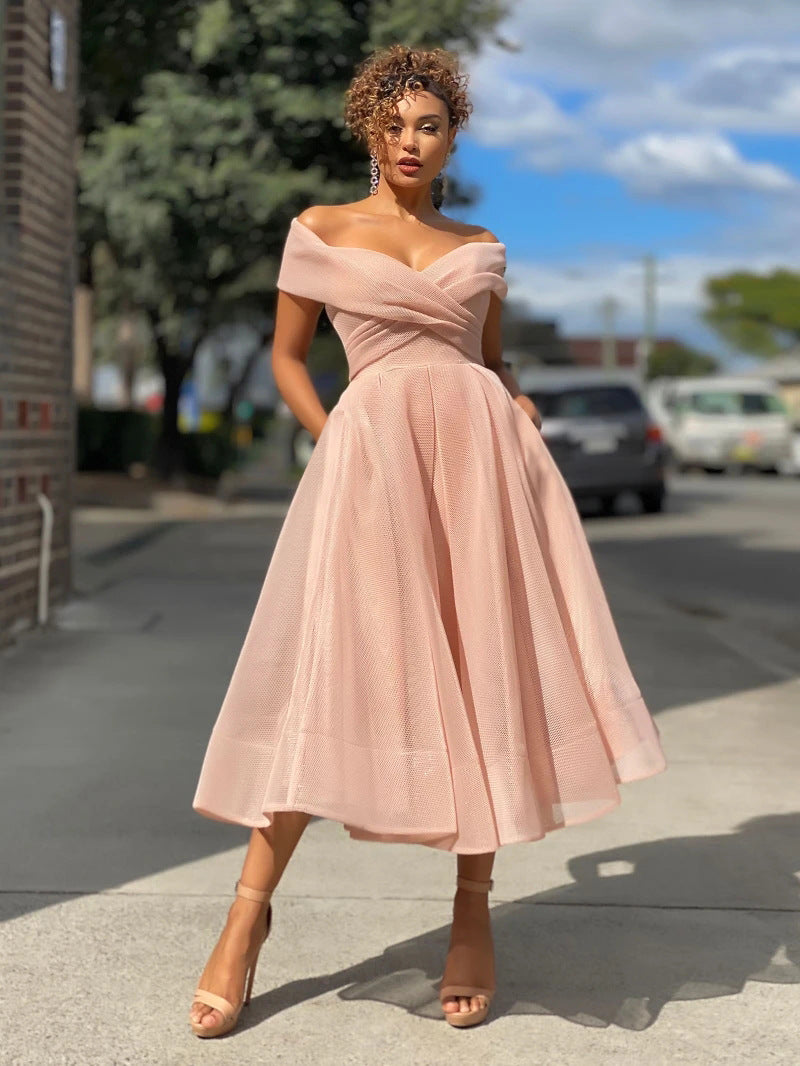 Womens Solid Casual Party Night Dress Club Off Shoulder