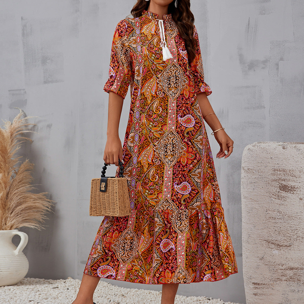 Sommerkleid Damen - Elegantes V-Ausschnitt Blumenmuster für warme Tage