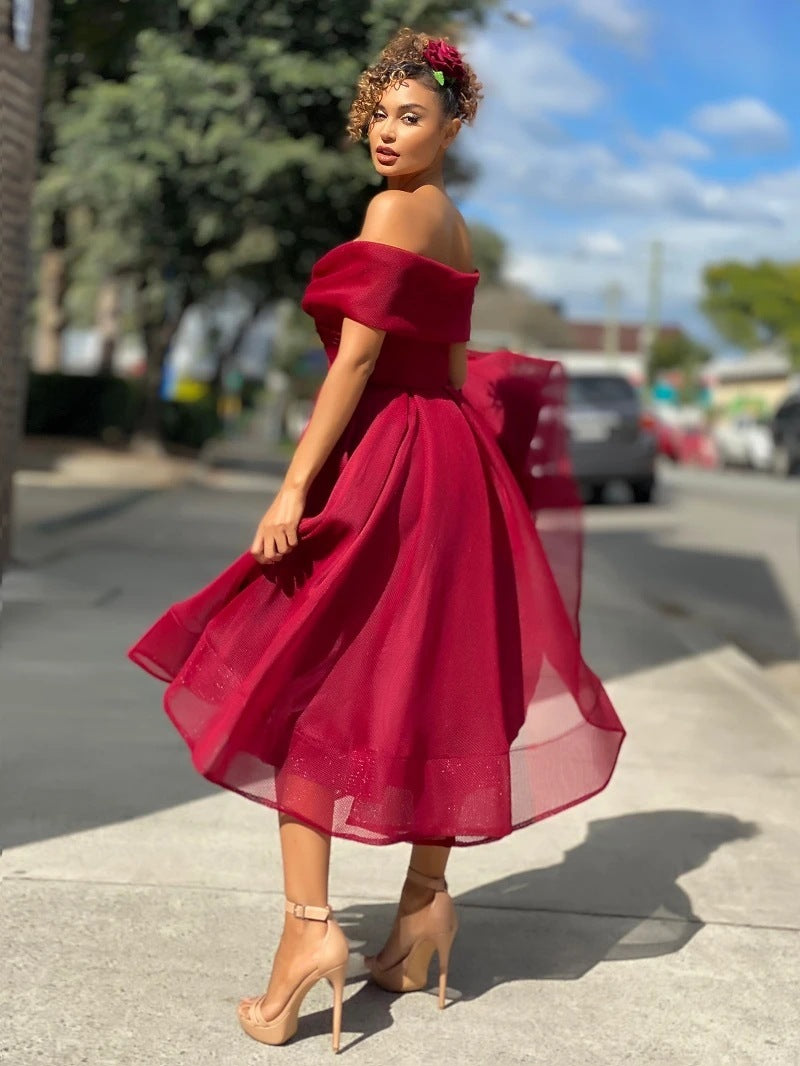 Womens Solid Casual Party Night Dress Club Off Shoulder