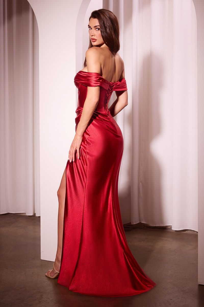 Satin Off The Shoulder Fitted Gown-4