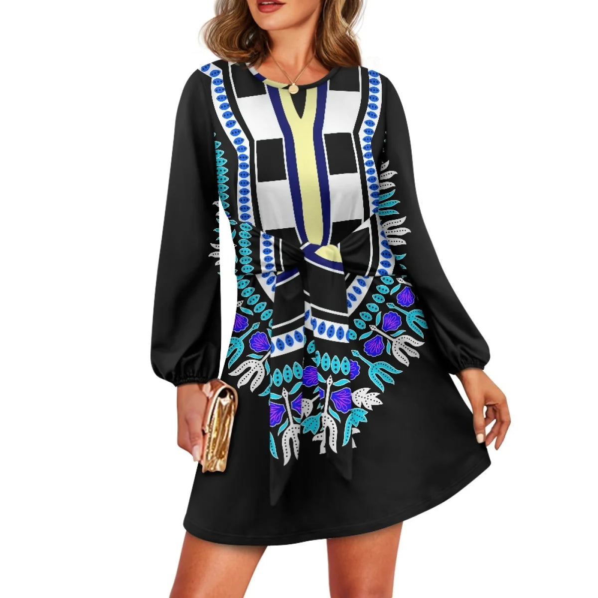 O neck women trumpet sleeve dress Polynesian tropical style women formal elegant evening dress 2025