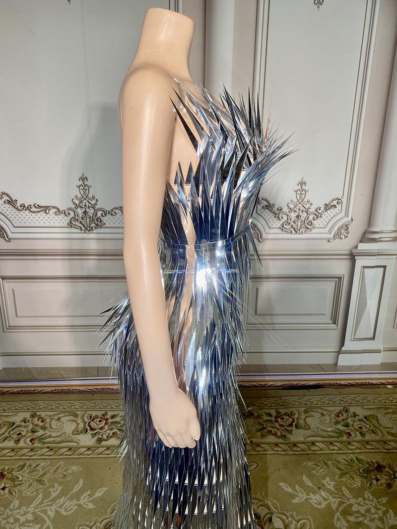 Luxury Evening Dress Sequined Design Side Slit Tail Slim Temperament