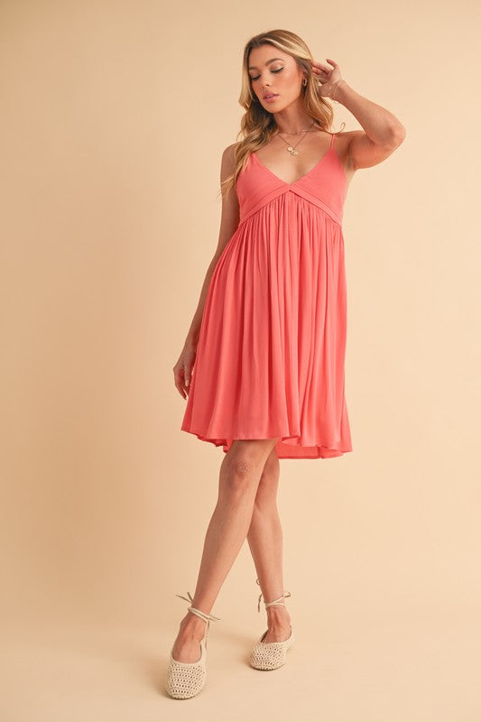 Aemi + Co Ruched Plunge Mini Cami Dress