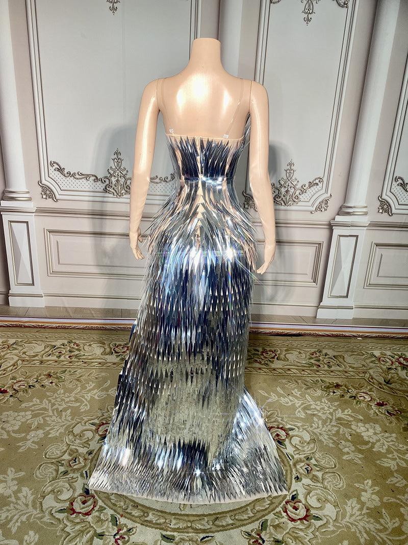 Luxury Evening Dress Sequined Design Side Slit Tail Slim Temperament
