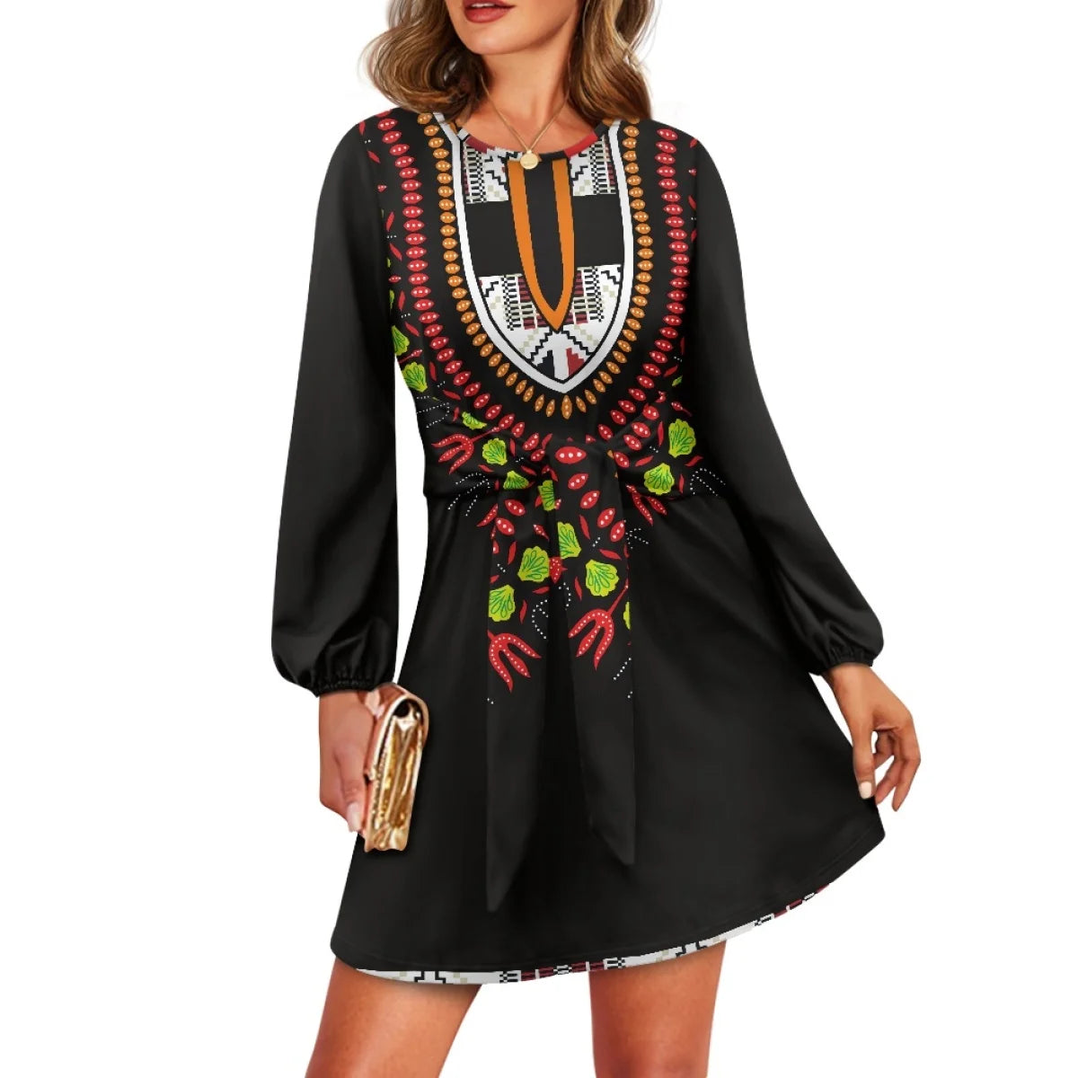 O neck women trumpet sleeve dress Polynesian tropical style women formal elegant evening dress 2025
