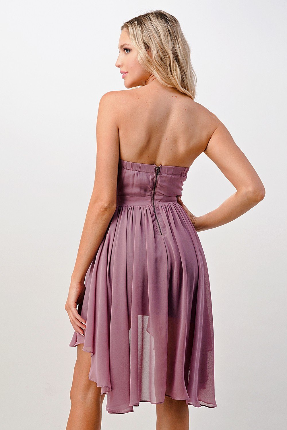 Strapless Lace-Up High-Low Dress