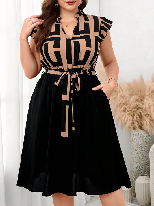 Women's Plus Size Printed Midi Dress - Summer Casual V-Neck